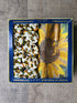Smyrna knoopkussen zonnebloem wol vintage