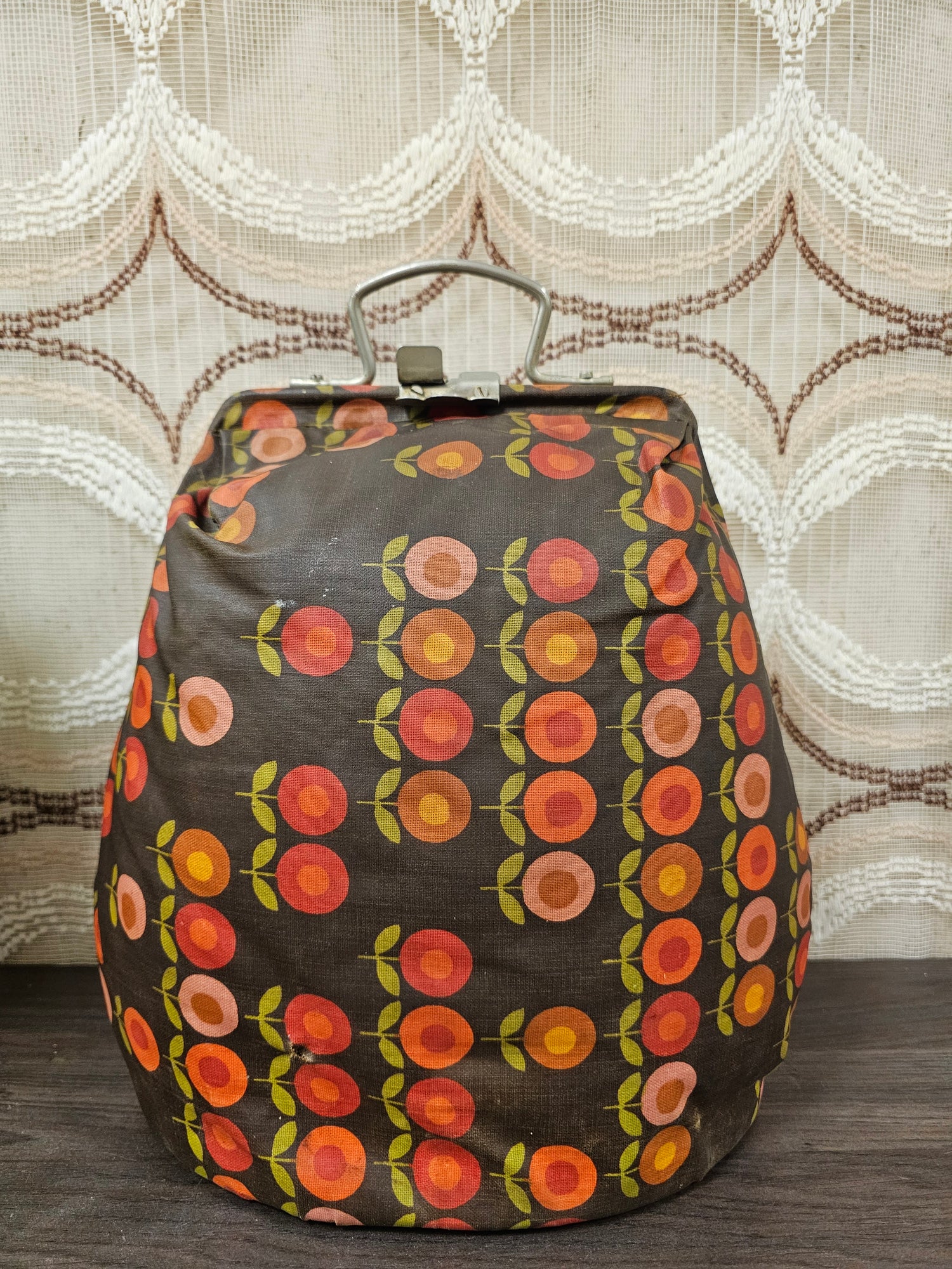 Vintage van Nelle theebeurs met knip oranje rode bloemen