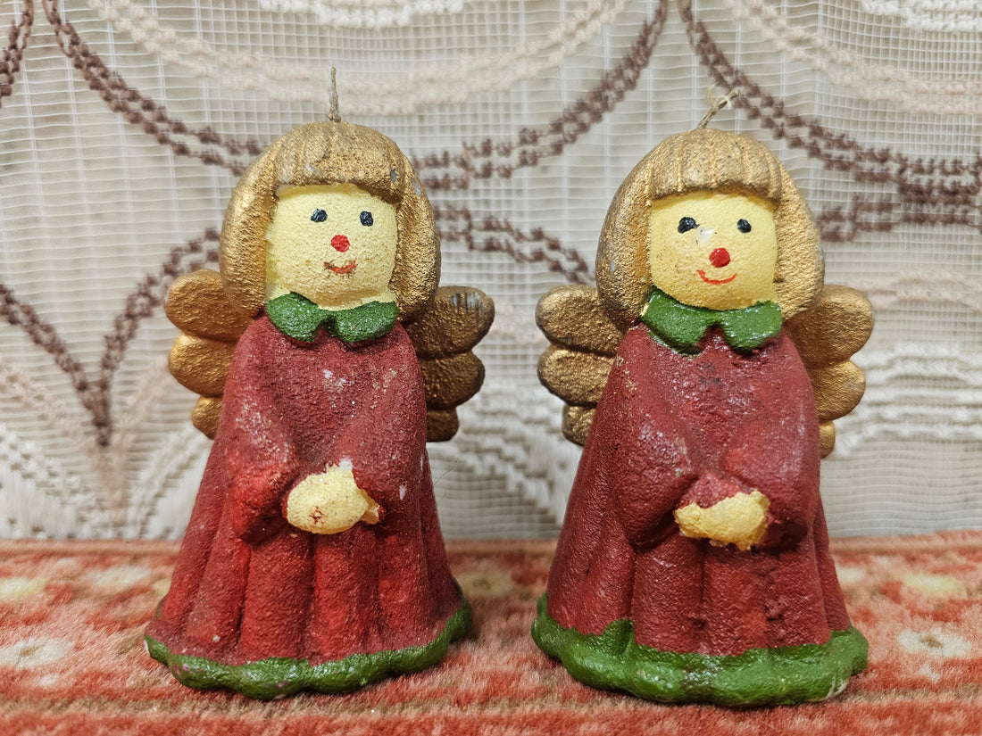 Vintage kerstkaarsen engeltjes – set van 2 (10 cm)
