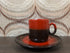 Vintage kop en schotel rood bruin glazuur