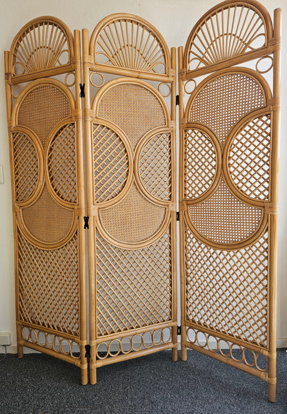 Vintage rotan kamerscherm – 3-delig, 180 cm hoog