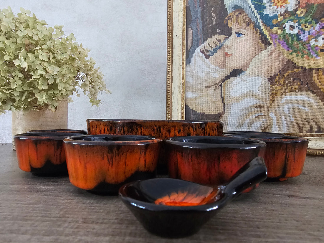 vintage keramiek pinda set oranje fat lava